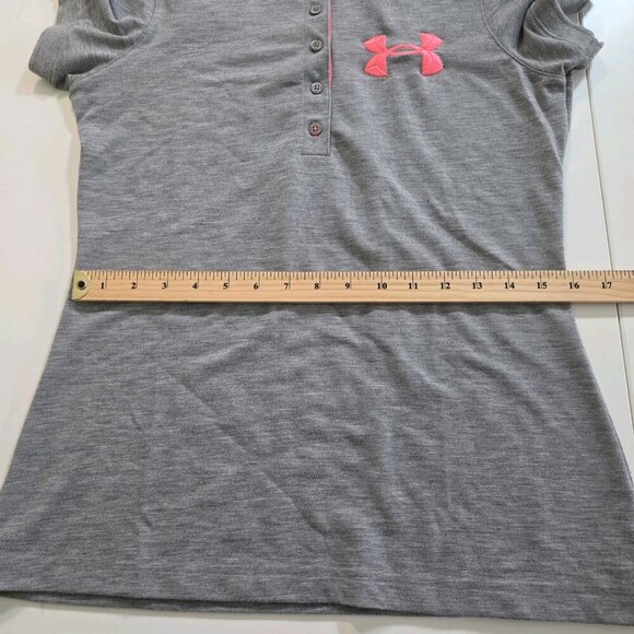 Under Armour Polo Women M Gray Pink Accents Heat Gear SS Semi Fitted Golf Active - Picture 6 of 13
